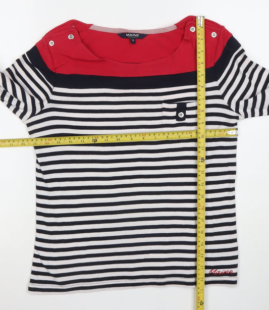 Maine New England Women's Multicoloured Striped 3/4 Sleeve Cotton T-Shirt Size 14