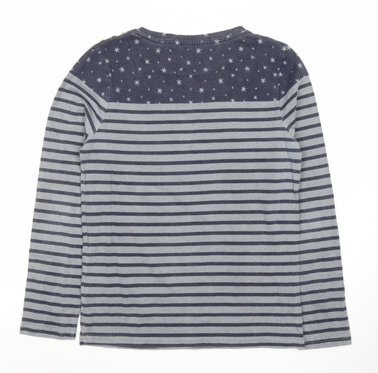 Maine New England Women’s Blue Striped Crew Neck Long Sleeve Cotton Top Size 14