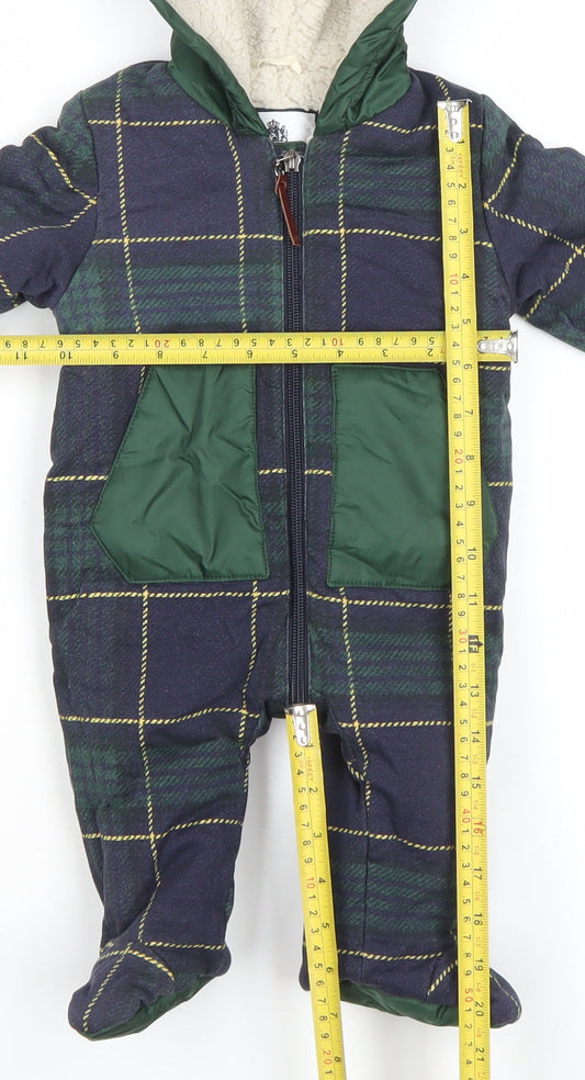 Ralph Lauren Unisex Baby Green Check Hooded Snowsuit 6-9 Months Puffer Lined
