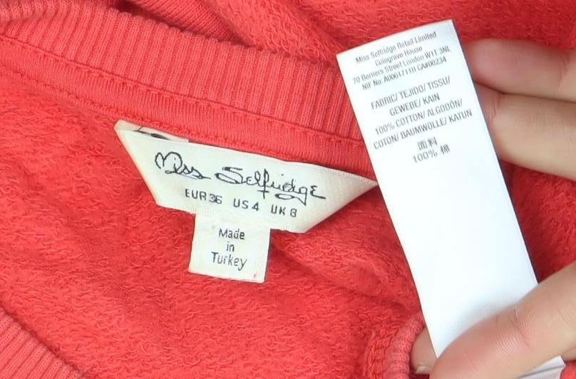 Womens UK Size M Miss Selfridge Red Pullover Sweatshirt