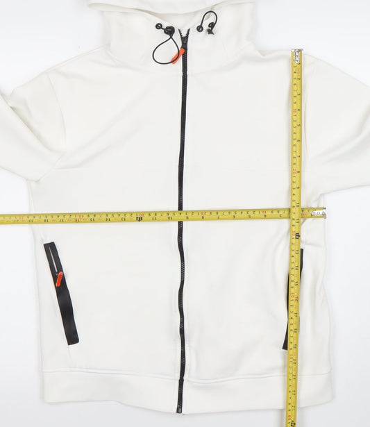 Zara Men White S Full Zip Hoodie Lightweight Adjustable Hood