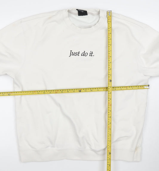 Nike Women's White Pullover Sweatshirt L Just Do It Logo Cotton Blend
