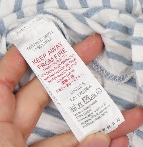 Topman Men's Blue White Striped Cotton Crew Neck T-Shirt Size S