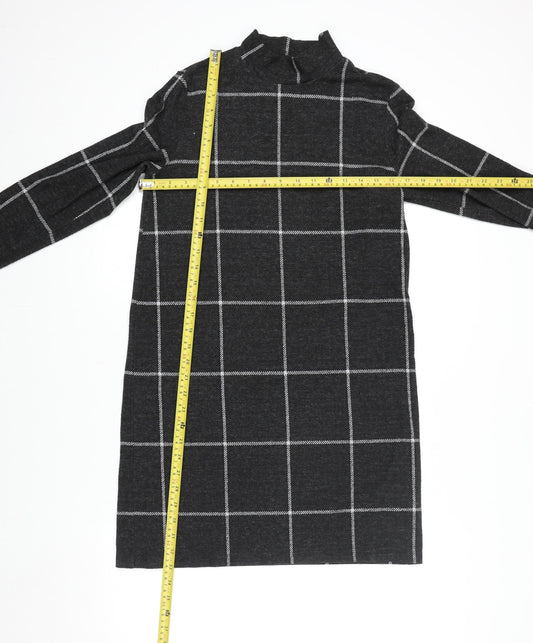 Marks and Spencer Women Grey Check Knit Shift Dress Size 10