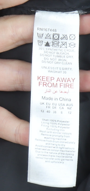 Boohoo Women Black Long Hooded Puffer Coat Size 12