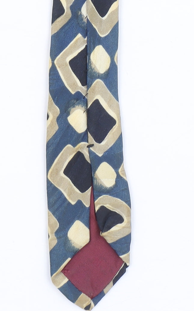 Rutherford Men's Blue Beige Geometric Pure Silk Tie Made in England