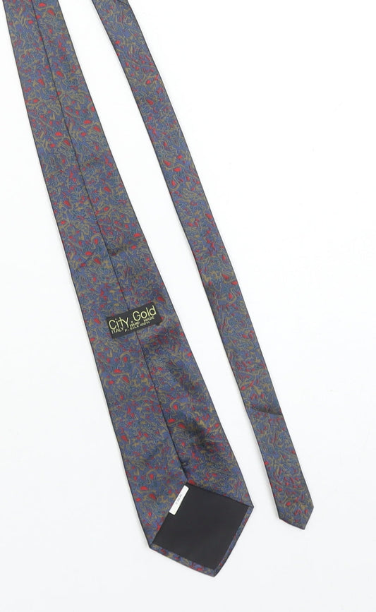 Mens City Gold Blue Paisley 100% Silk Designer Tie