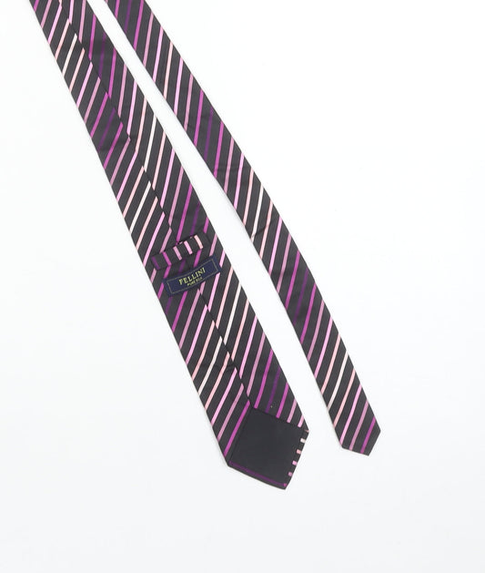 Fellini Men's Black Pink Purple Striped Pure Silk Tie