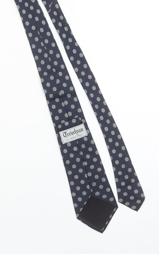 Mens Trevelyan of Jermyn Street Blue Geometric 100% Silk Pointed Tie