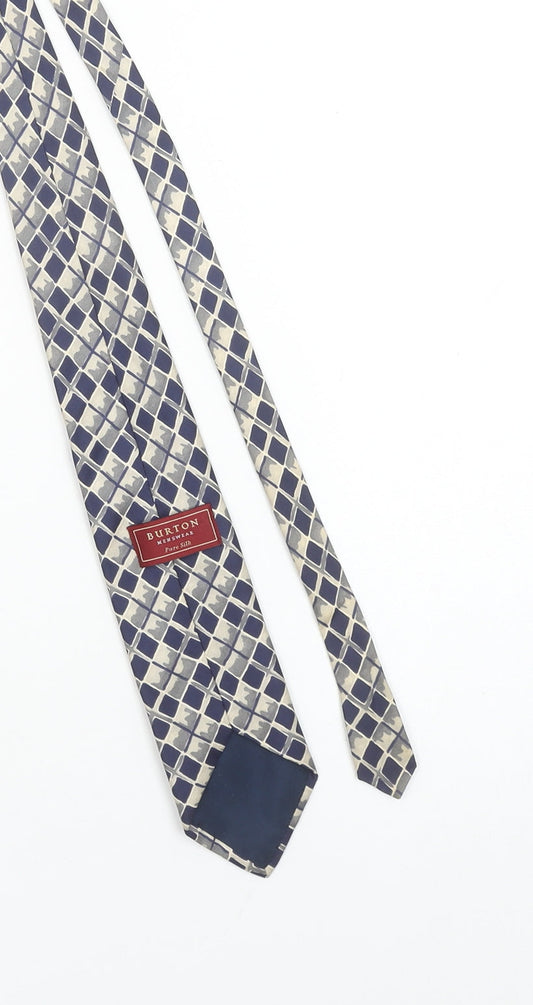 Burton Mens Blue Geometric Pure Silk Tie One Size
