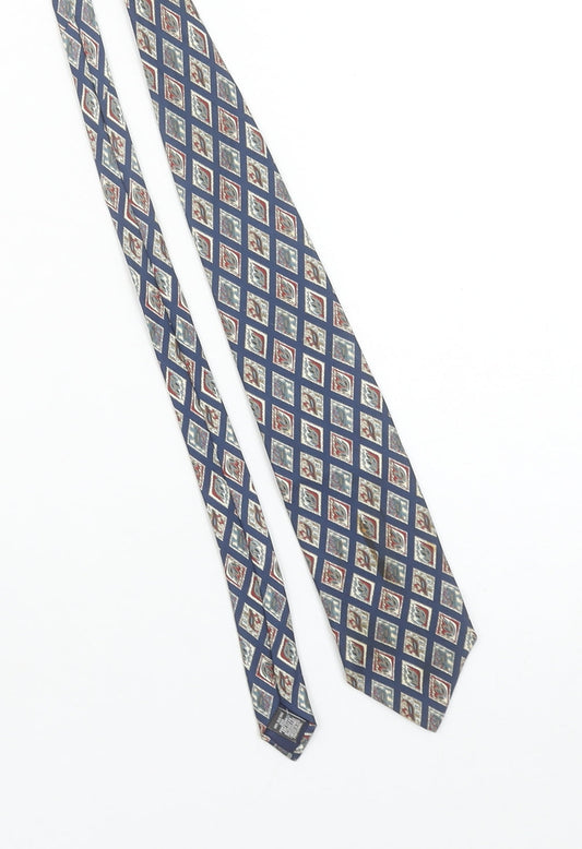 Mens Marks and Spencer Blue Geometric 100% Silk Designer Tie