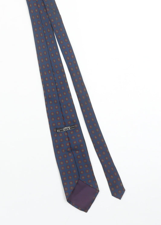 Mens Marks and Spencer Blue Geometric 100% Silk Pointed Tie