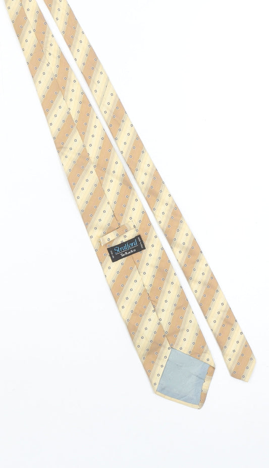 Mens Stratford Tie Rack Beige Striped 100% Silk Designer Tie