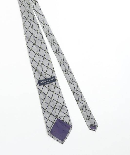Mens Silkworm London Grey Geometric 100% Silk Slim Tie