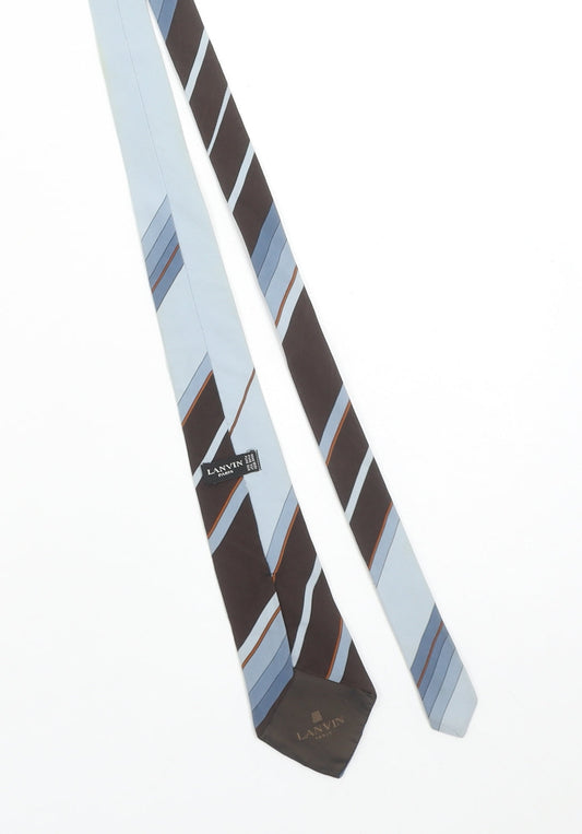 Mens Lanvin Blue Striped 100% Silk Designer Tie