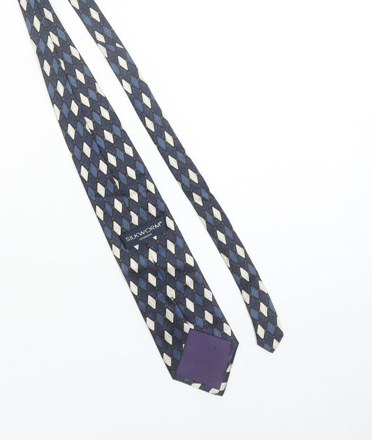 Silkworm London Men's Blue Geometric 100% Silk Handmade Tie