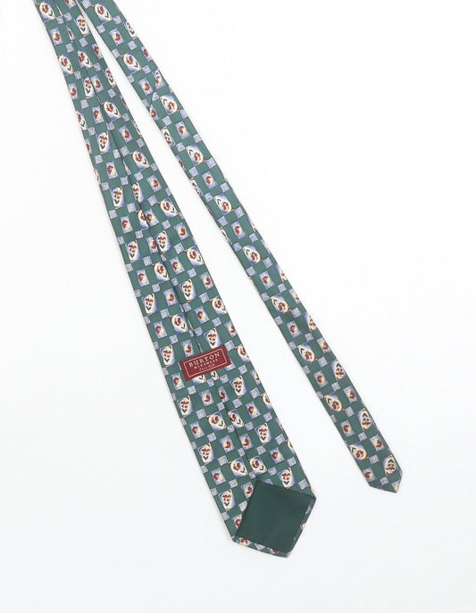Mens Burton Green Floral 100% Silk Designer Tie
