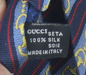 Gucci Men's Blue Striped Designer Silk Tie Bacardi Martini Vintage