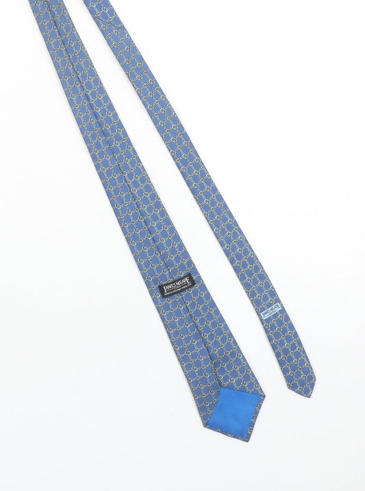 James Meade Men's Blue Geometric Silk Tie Made in England