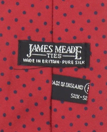 James Meade Men's Red Polka Dot Pure Silk Tie Made in Britain