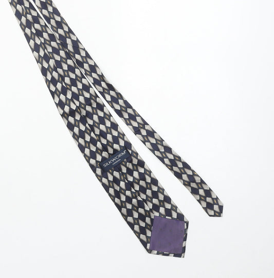 Silkworm London Men's Blue Geometric 100% Silk Handmade Tie