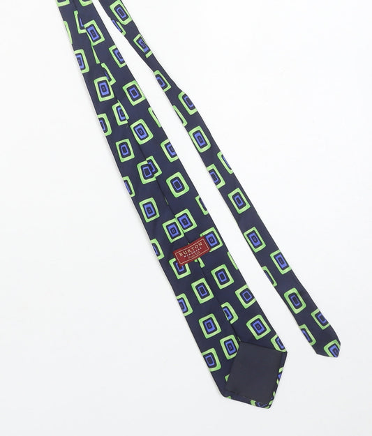 Burton Mens Navy Blue Green Geometric Pure Silk Tie One Size