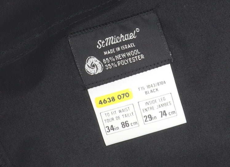 Marks and Spencer St Michael Men's Black 34W 29L Dress Trousers Wool Blend