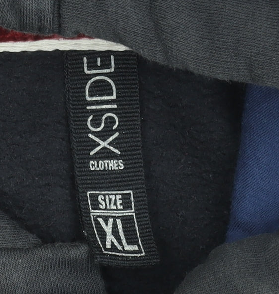 XSIDE Mens Black XL Henley Hoodie with Chicago Blues Graphic