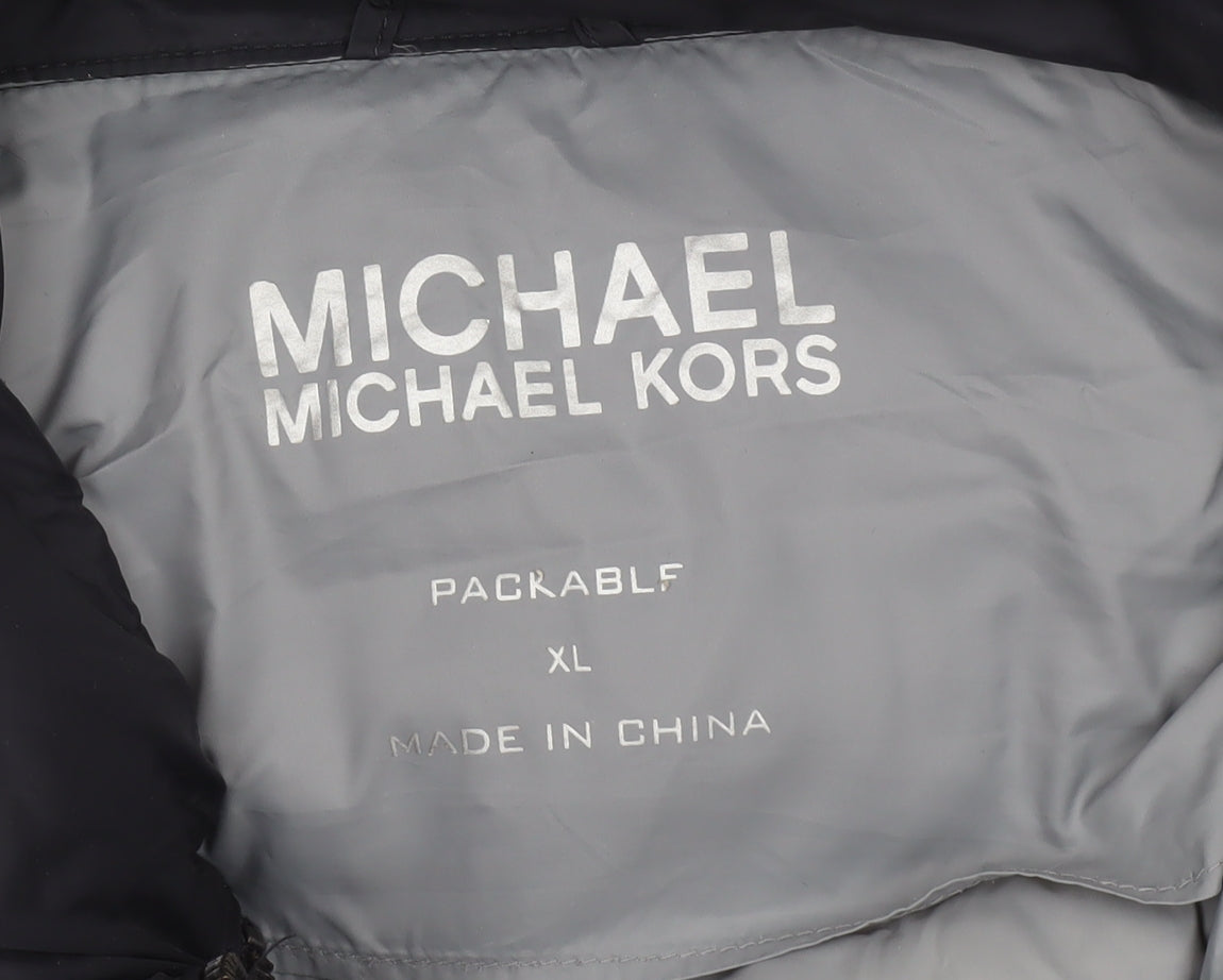 Michael Kors Womens Black XL Long Puffer Coat Zip Winter Jacket