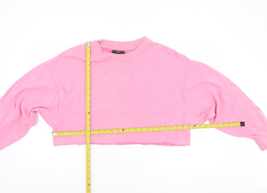 Bershka Womens Pink Cropped Pullover Sweatshirt L