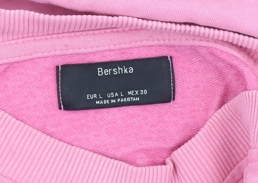 Bershka Womens Pink Cropped Pullover Sweatshirt L