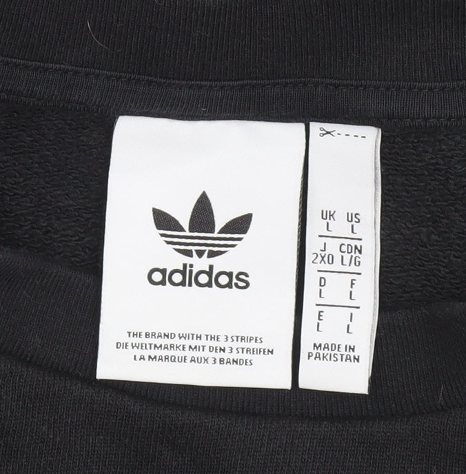 Adidas Men's Black Pullover Sweatshirt L Logo Crew Neck Fleece