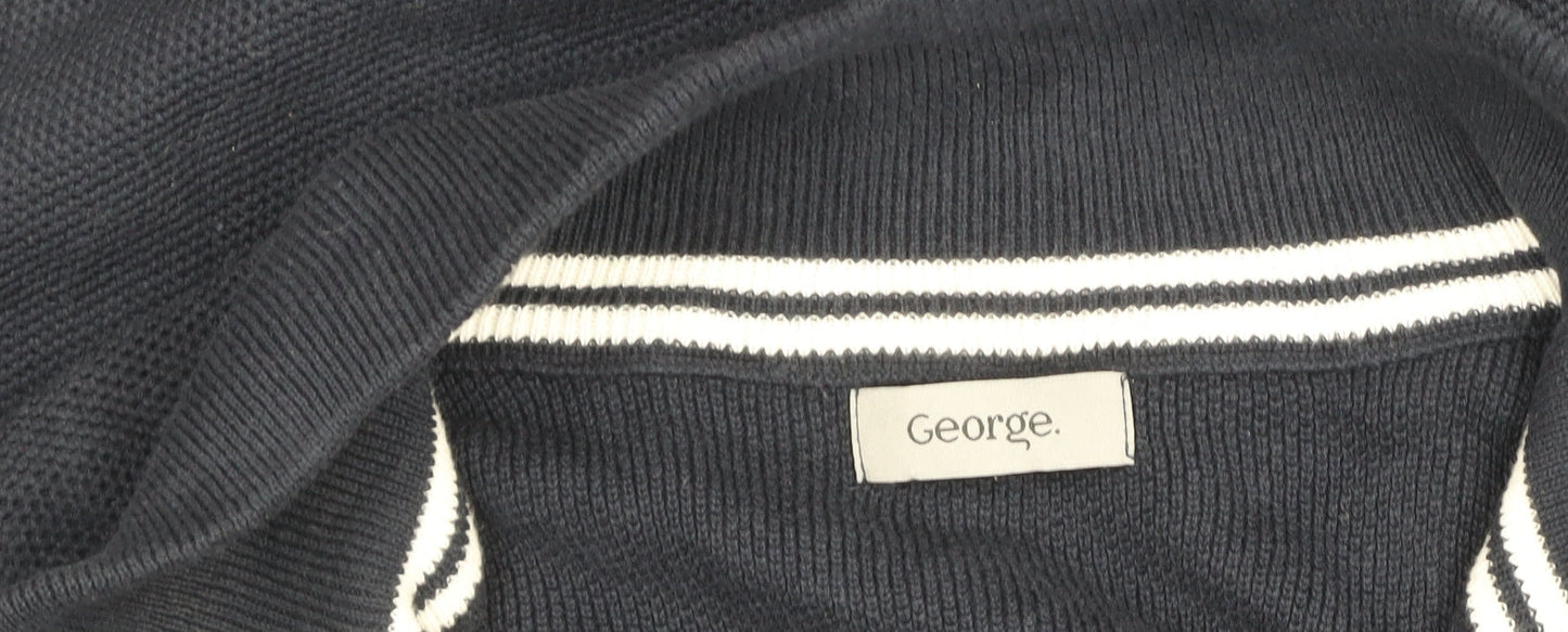 George Mens Navy Blue 2XL Cotton Pullover 1/4 Zip Sweatshirt