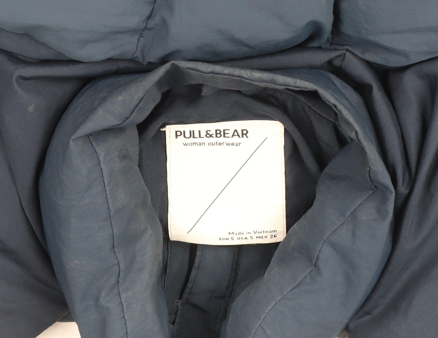 Pull & Bear Women Blue S Cropped Puffer Jacket Hooded Winter Coat