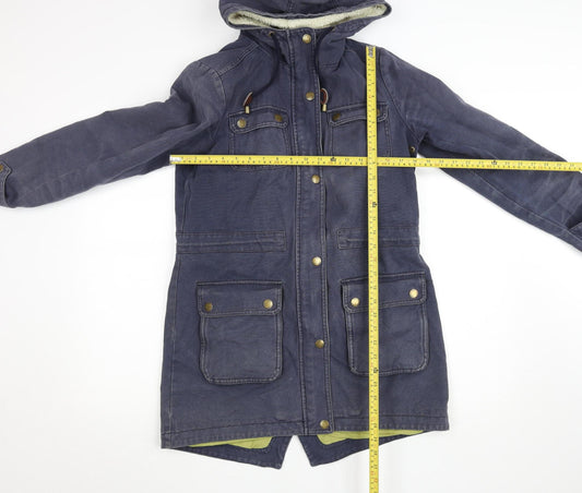 Boden Women's Blue Cotton Parka Coat UK 10 Hooded Long Lined Jacket