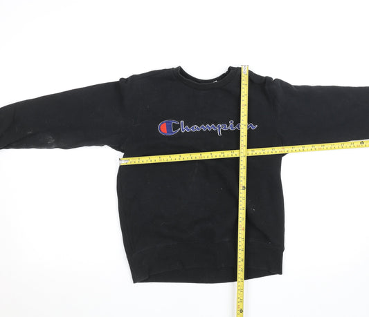 Champion Boys Black Fleece Pullover Sweatshirt M Logo Crew Neck