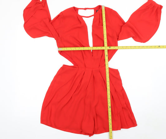 Miss Selfridge Women Red Size 8 Long Sleeve Cutout Playsuit