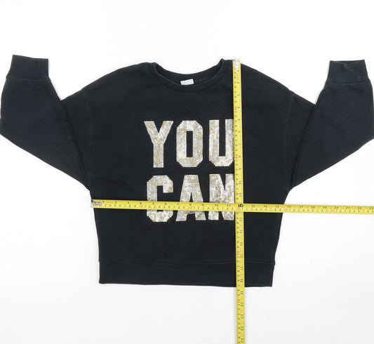 Next Girls Black Sequin 'You Can' Sweatshirt 8 Years Cotton Blend