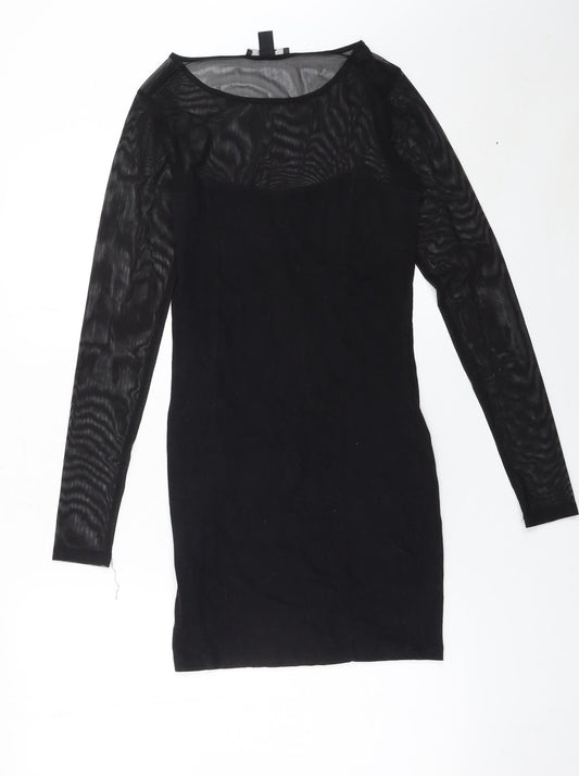 Forever 21 Women’s Black Sheer Mesh Long Sleeve Bodycon Dress Size S