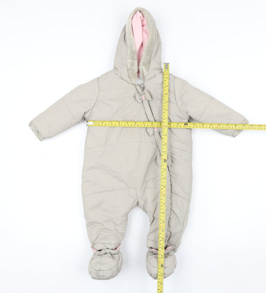 Tu Unisex Baby Beige Hooded Puffer Snowsuit 6-9 Months Faux Fur Trim