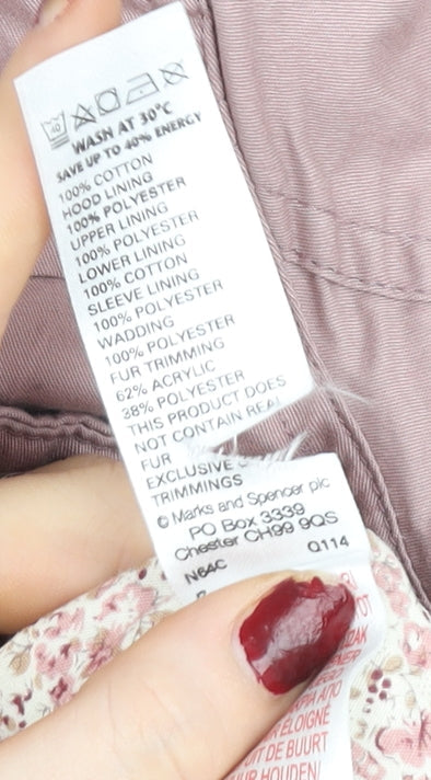 Marks and Spencer Girls Dusky Pink Hooded Parka Coat 12-18 Months