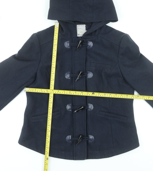 Fat Face Women's Blue Wool Blend Hooded Duffle Coat Size 14