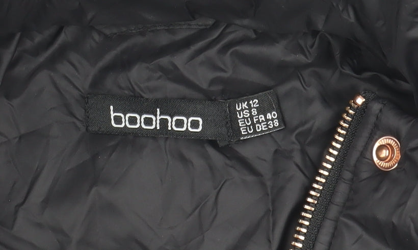 Boohoo Womens Black Hooded Puffer Jacket UK 12 Winter Coat