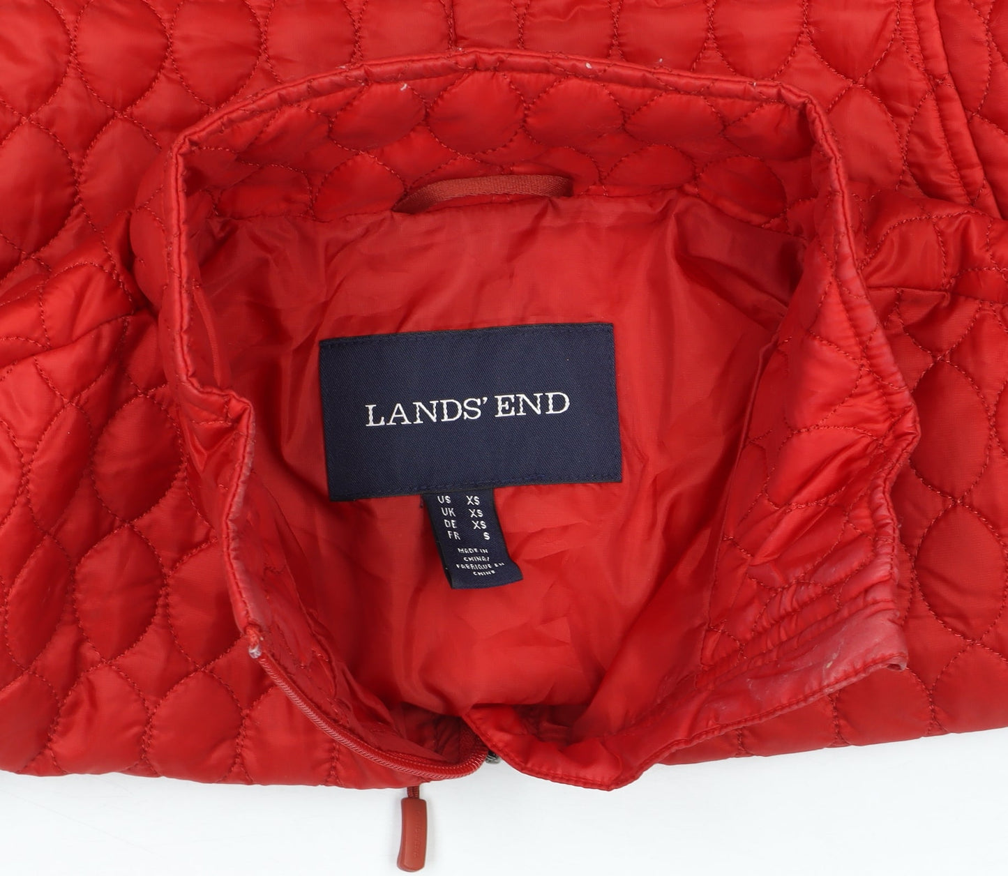 Womens UK Size XS Lands' End Red Quilted Coat