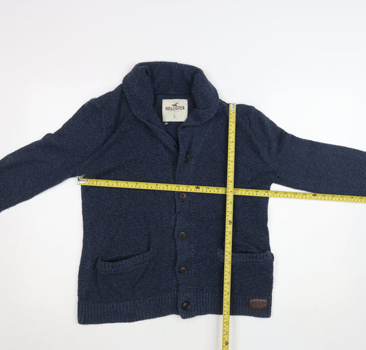 Hollister Men's Blue Chunky-Knit Shawl Collar Button Cardigan Size S