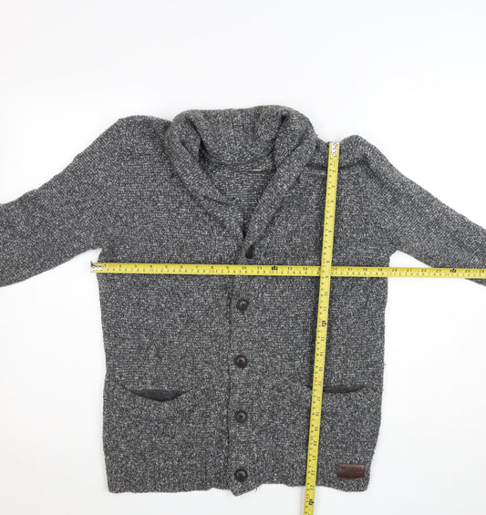 Hollister Men’s Grey Chunky-Knit Shawl Collar Cardigan Size S