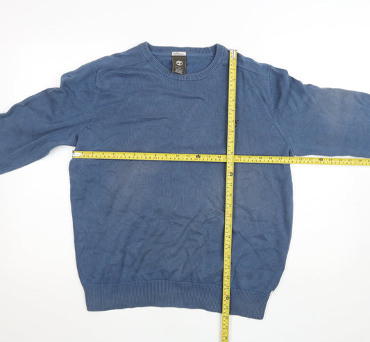Timberland Men Blue Cotton Crew Neck Pullover Jumper L Regular Fit
