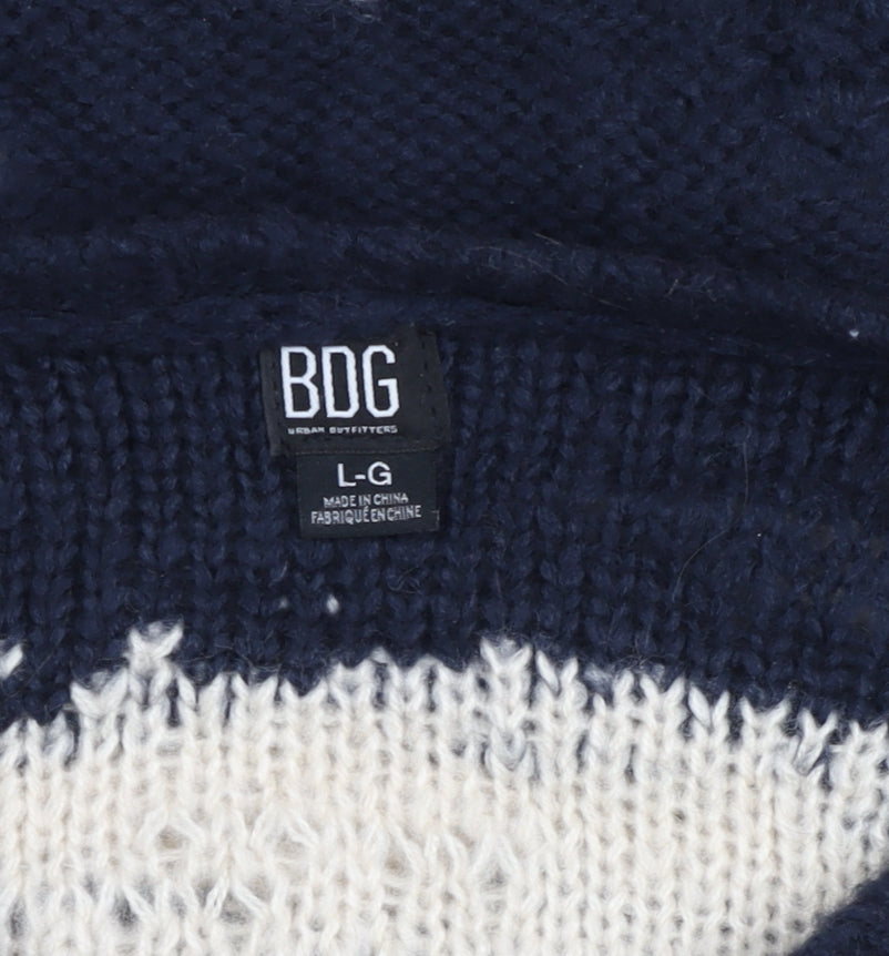 BDG Men Blue Cream Striped Open-Knit Pullover Jumper L