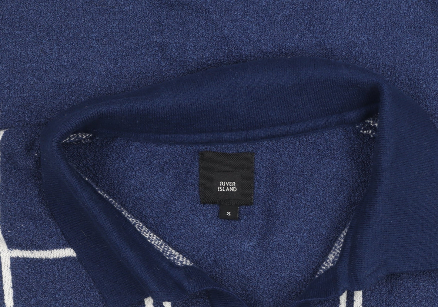 River Island Men's Blue Check Collared Short Sleeve Jumper Size S