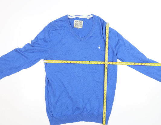 Jack Wills Men's Blue XL V-Neck Cotton Silk Cashmere Jumper